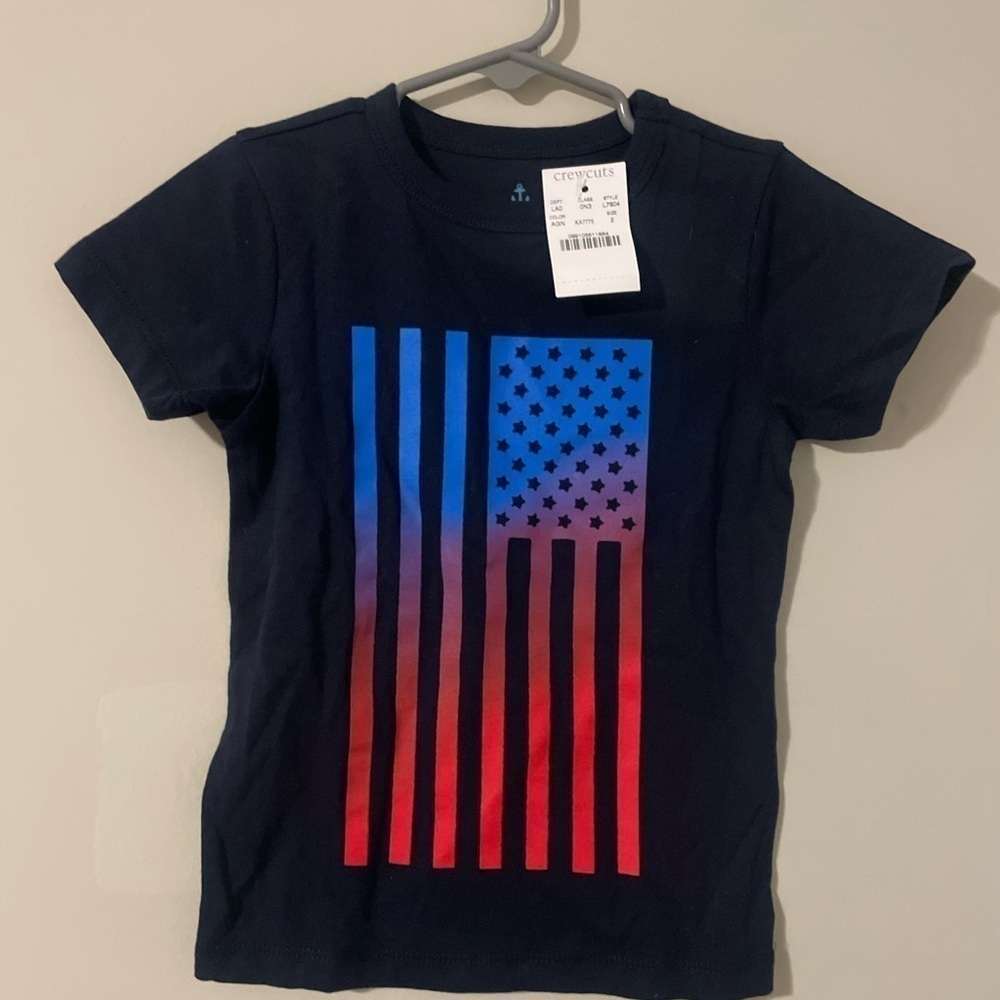 NWT - Crew Cuts - Boys USA Flag Shirt - Navy - Size 2